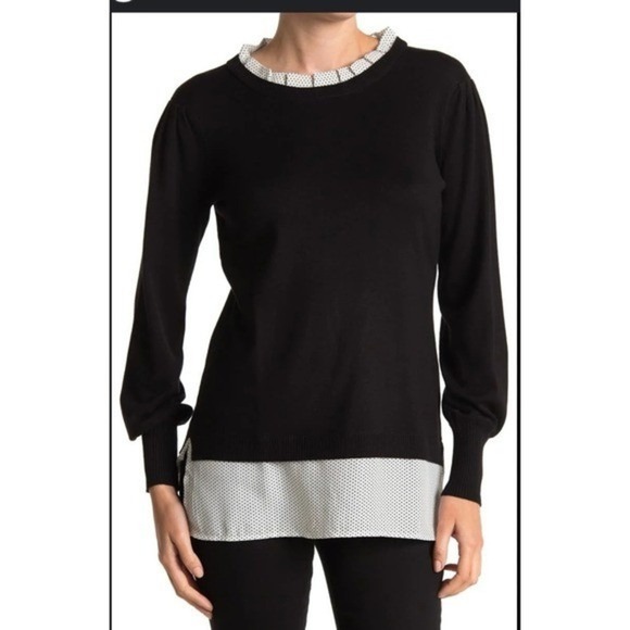 Adrianna Papell Black Pink Polka Dot Layered Sweater Size S - Picture 10 of 12